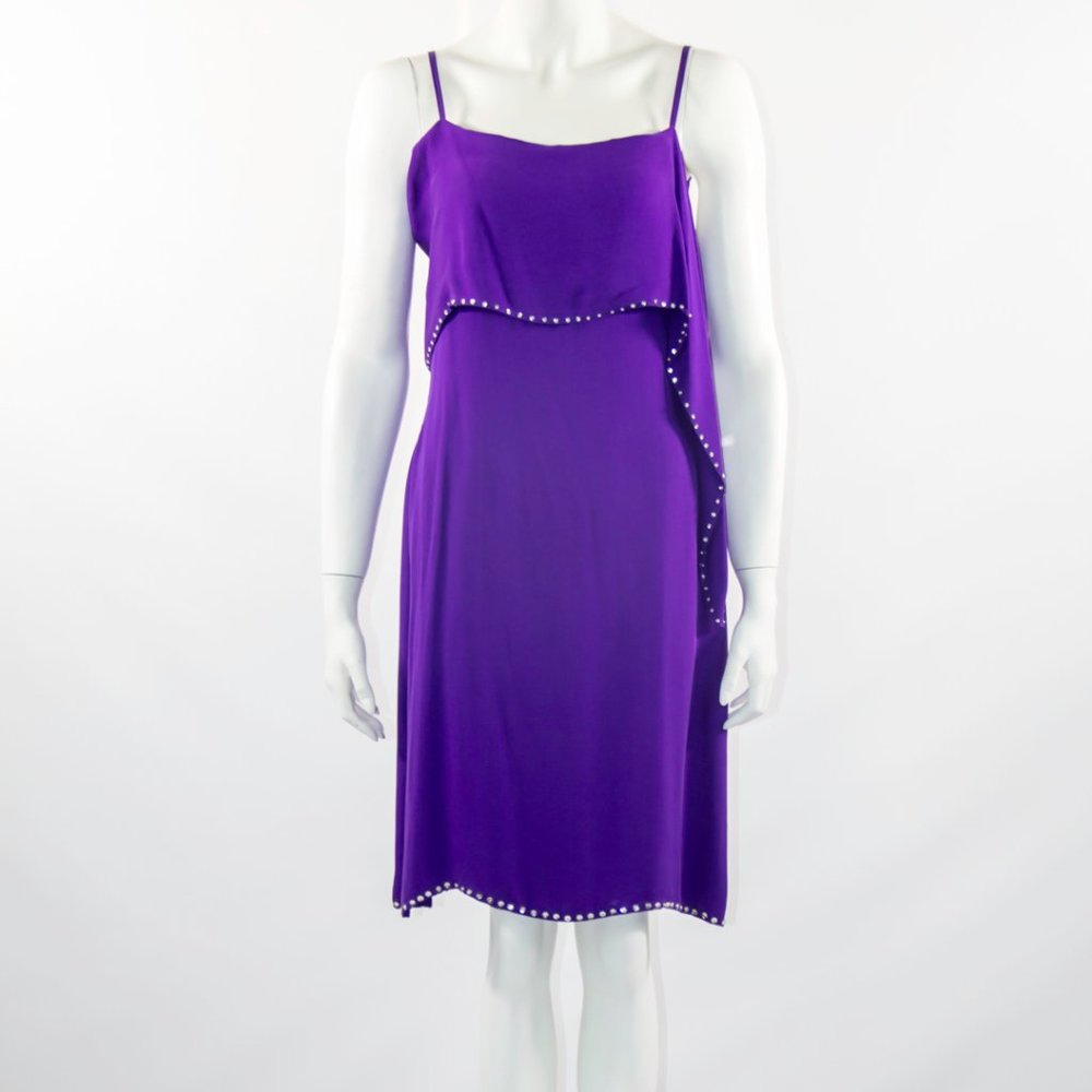 CACHAREL Violet Purple Cocktail Dress Rhinestone Paris Sz Small Silk New 400$
